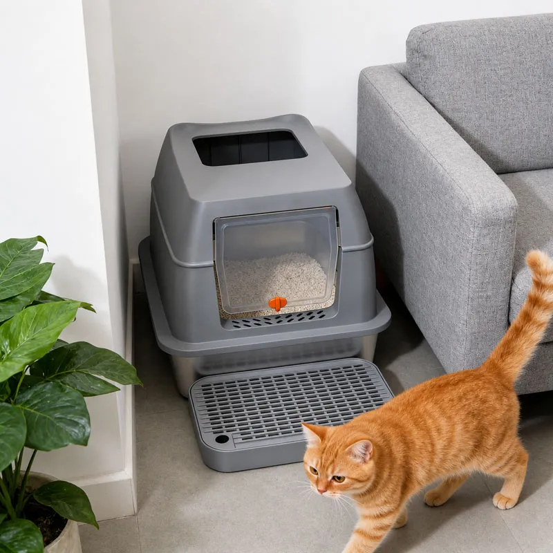 65L Enclosed Stainless Steel Cat Litter Box