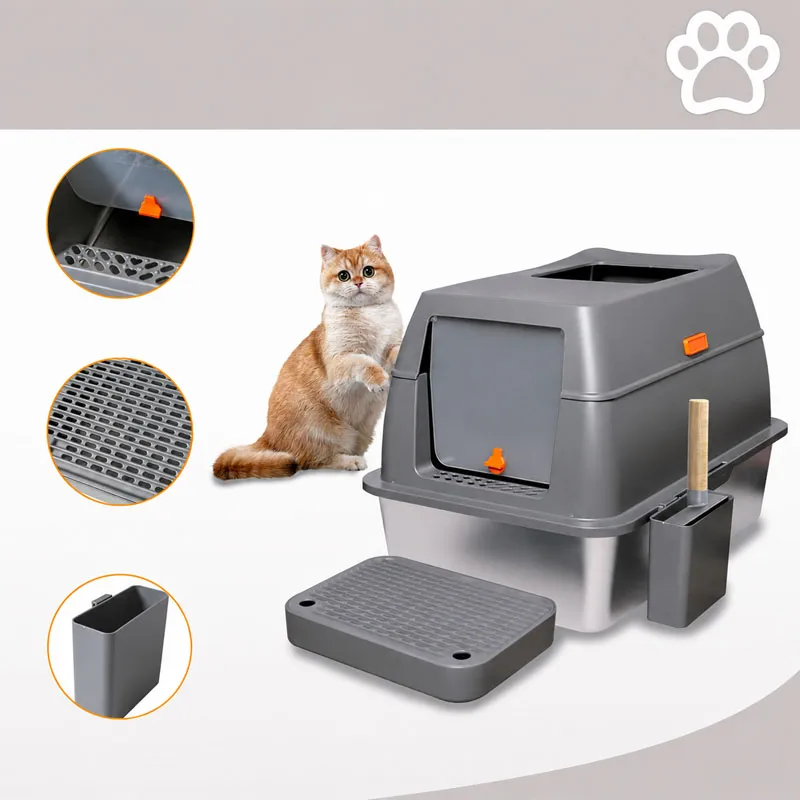 65L Enclosed Stainless Steel Cat Litter Box