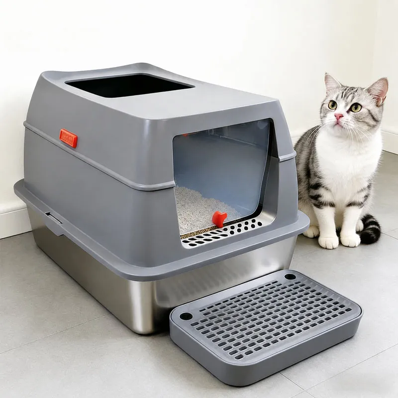 65L Enclosed Stainless Steel Cat Litter Box
