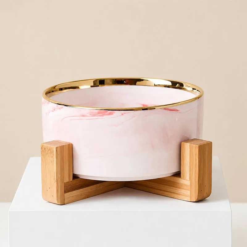 Ceramic Dog Cat Bowl with Bamboo Stand
