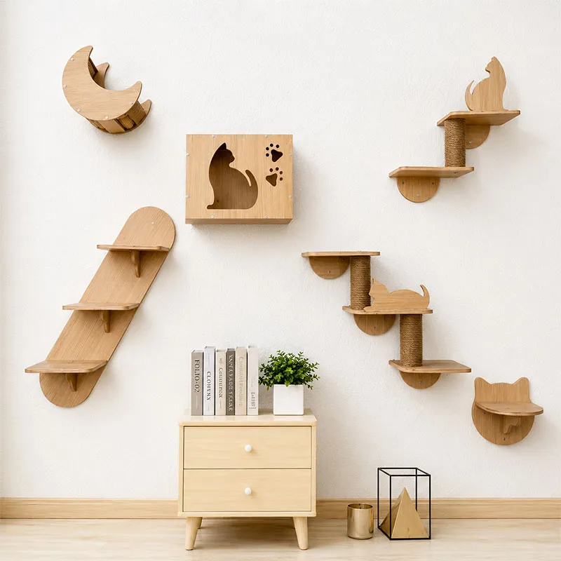 DIY Modular Wooden Cat Wall Climbing Shelves