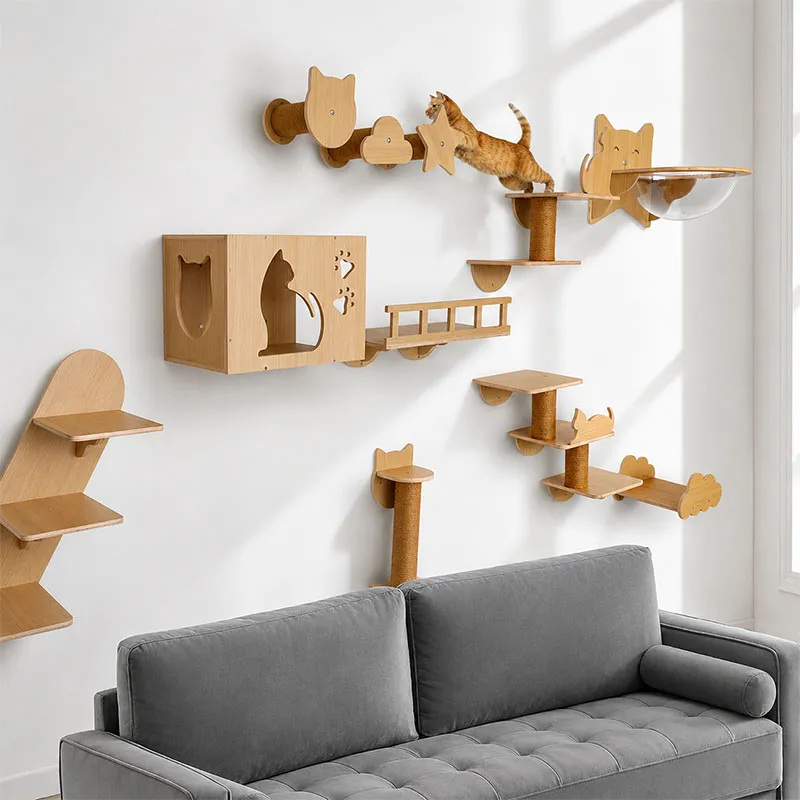 Wooden Cat Wall CLIMBING SHELVES