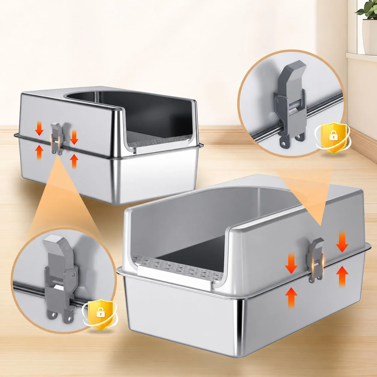 Extra Large Stainless Steel Cat Litter Box with High