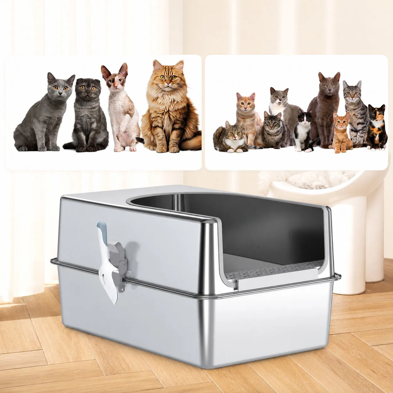 Extra Large Stainless Steel Cat Litter Box with High