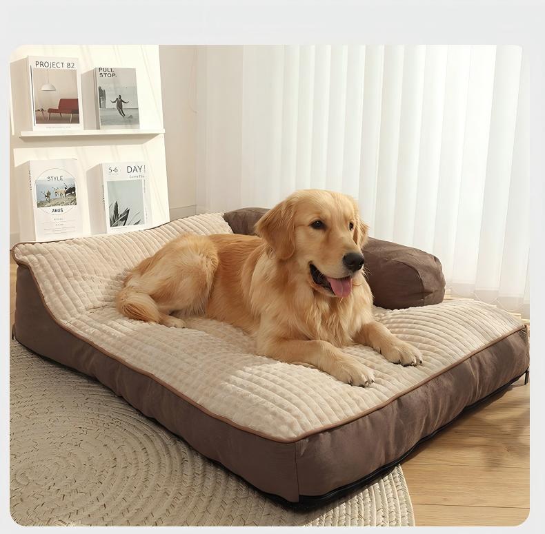 Washable Waffle-textured Plaid Dog Bed