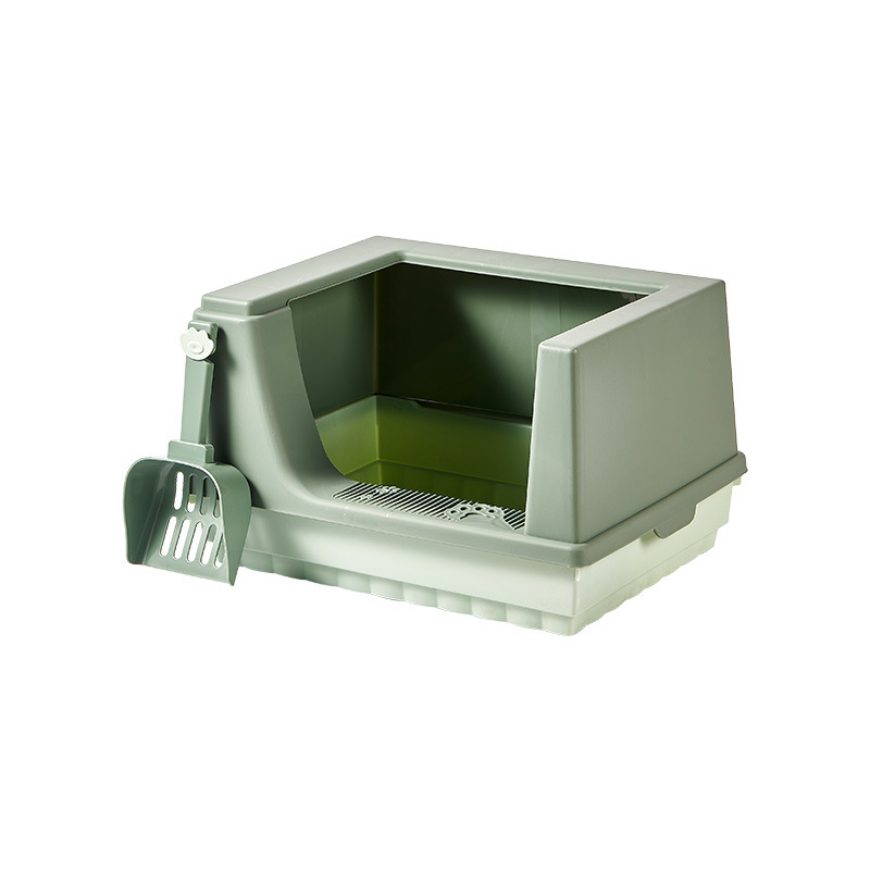 semi enclosed cat litter tray, semi enclosed litter box, sage green cat litter tray, PP cat litter tray, easy to clean cat litter tray,