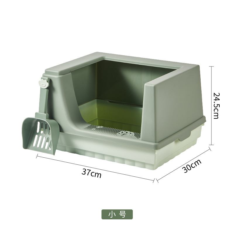 semi enclosed cat litter tray, semi enclosed litter box, sage green cat litter tray, PP cat litter tray, easy to clean cat litter tray,