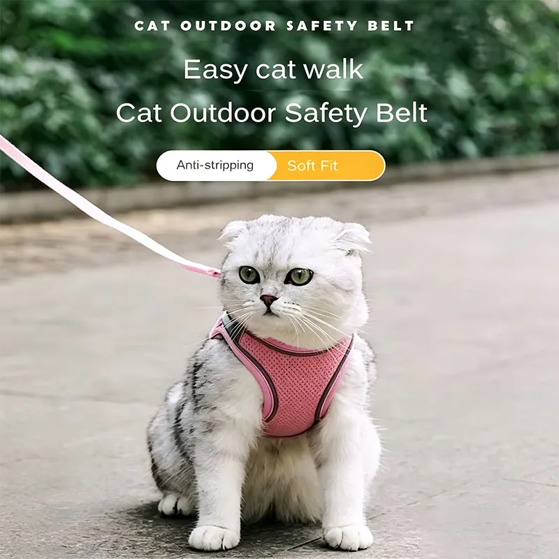 SHook & Loop Adjustable Reflective Cat Leash Set