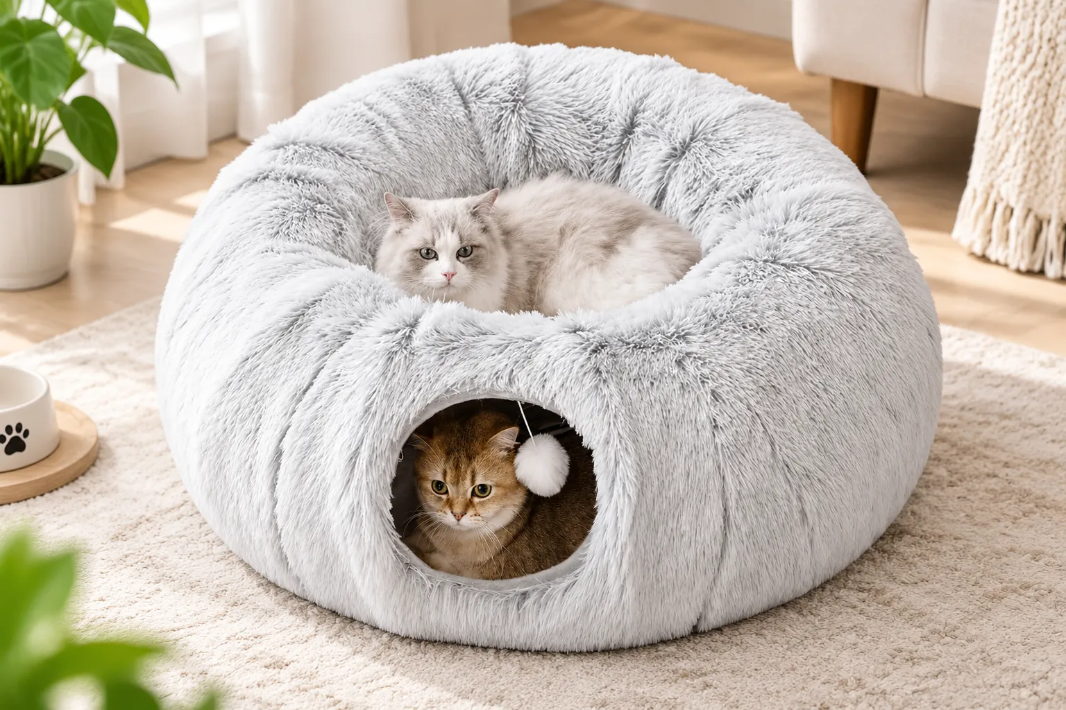 Fluffy Cat Tunnel House: Cozy Cat Tunnel Bed for Indoor Cats, Play and Rest